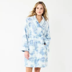 Women's Sonoma Goods For Life® Short Plush Robe -Sonoma Goods Shop 5574694 Blue Dye Effect