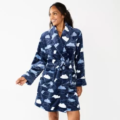 Women's Sonoma Goods For Life® Short Plush Robe -Sonoma Goods Shop 5574694 Navy Clouds