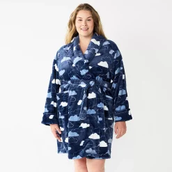 Plus Size Sonoma Goods For Life® Short Plush Robe -Sonoma Goods Shop 5574695 Navy Clouds