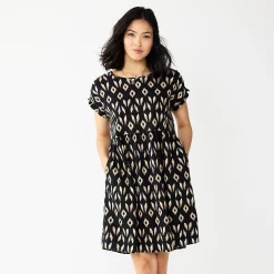Women's Sonoma Goods For Life® Short Sleeve Popover Dress -Sonoma Goods Shop 5578946 Black Ikat