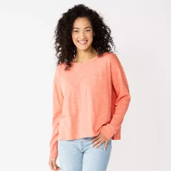 Women's Sonoma Goods For Life® Long Sleeve Pocket Tee -Sonoma Goods Shop 5585375 Coral Pink