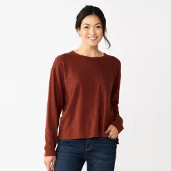 Women's Sonoma Goods For Life® Long Sleeve Pocket Tee -Sonoma Goods Shop 5585375 Plum Wine