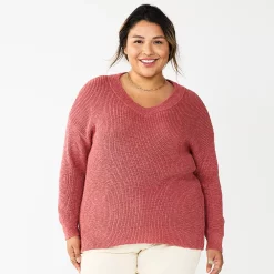Plus Size Sonoma Goods For Life® Long Sleeve V-Neck Sweater -Sonoma Goods Shop 5585496 Mauve