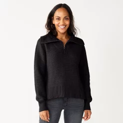 Women's Sonoma Goods For Life® Cozy Quarter-Zip Sweater -Sonoma Goods Shop 5597622 Black