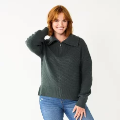 Women's Sonoma Goods For Life® Cozy Quarter-Zip Sweater -Sonoma Goods Shop 5597622 Dusty Green