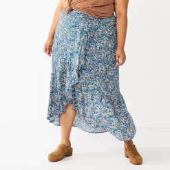 Plus Size Sonoma Goods For Life® Wrap Ruffle Maxi Skirt -Sonoma Goods Shop 5658912 Blue Floral