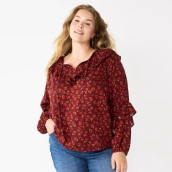 Plus Size Sonoma Goods For Life® Ruffle Peasant Top -Sonoma Goods Shop 5662063 Red Mini Floral