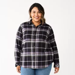 Plus Size Sonoma Goods For Life® Everyday Flannel Shirt -Sonoma Goods Shop 5664645 Black Purple Plaid