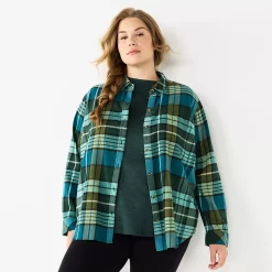 Plus Size Sonoma Goods For Life® Everyday Flannel Shirt -Sonoma Goods Shop 5664645 Dark Green Blue Plaid
