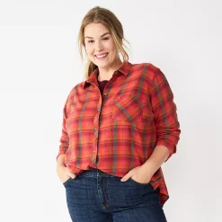 Plus Size Sonoma Goods For Life® Everyday Flannel Shirt -Sonoma Goods Shop 5664645 Pink Green Plaid