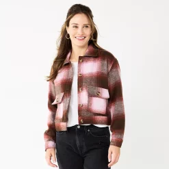 Women's Sonoma Goods For Life® Cropped Shacket 7 Women's Sonoma Goods For Life® Cropped Shacket -Sonoma Goods Shop 5670441 Brown Purple Plaid