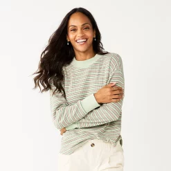 Women's Sonoma Goods For Life® Mockneck Waffle Top -Sonoma Goods Shop 5672315 Light Olive Stripe