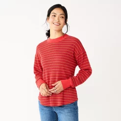 Women's Sonoma Goods For Life® Mockneck Waffle Top -Sonoma Goods Shop 5672315 Red Orange Stripe