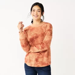 Women's Sonoma Goods For Life® Mockneck Waffle Top -Sonoma Goods Shop 5672315 Rust Tie Dye