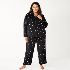 Plus Size Sonoma Goods For Life® Velour Pajama Shirt & Pajama Pants Sleep Set -Sonoma Goods Shop 5675146 Black Starry