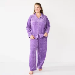 Plus Size Sonoma Goods For Life® Velour Pajama Shirt & Pajama Pants Sleep Set -Sonoma Goods Shop 5675146 Lilac Happy Dots