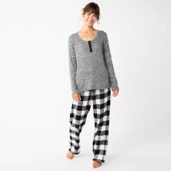 Petite Sonoma Goods For Life® Flannel Pajama Pants & Pajama Top Sleep Set -Sonoma Goods Shop 5675636 Black Buffalo