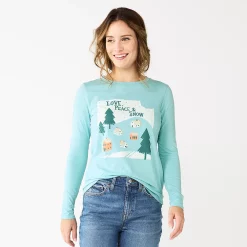 Women's Sonoma Goods For Life® Long Sleeve Christmas Graphic Tee -Sonoma Goods Shop 5676288 Blue Snow