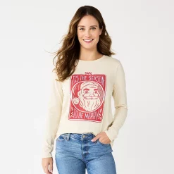 Women's Sonoma Goods For Life® Long Sleeve Christmas Graphic Tee -Sonoma Goods Shop 5676288 Cream Santa