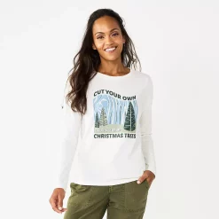 Women's Sonoma Goods For Life® Long Sleeve Christmas Graphic Tee -Sonoma Goods Shop 5676288 Cut Your Trees