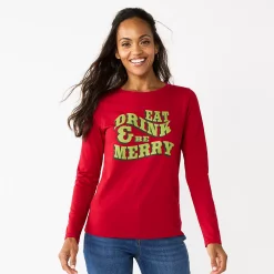Women's Sonoma Goods For Life® Long Sleeve Christmas Graphic Tee -Sonoma Goods Shop 5676288 Red Green Merry