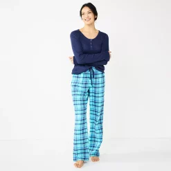 Women's Sonoma Goods For Life® Flannel Pajama Pants & Pajama Top Sleep Set 20 Women's Sonoma Goods For Life® Flannel Pajama Pants & Pajama Top Sleep Set -Sonoma Goods Shop 5677709 Blue Happy Plaid