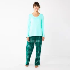 Women's Sonoma Goods For Life® Flannel Pajama Pants & Pajama Top Sleep Set 16 Women's Sonoma Goods For Life® Flannel Pajama Pants & Pajama Top Sleep Set -Sonoma Goods Shop 5677709 Green Cuddle Plaid
