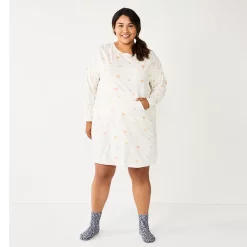 Plus Size Sonoma Goods For Life® 2-pc. Long Sleeve Crewneck Sleepshirt & Socks Set -Sonoma Goods Shop 5690616 Ivory Starry