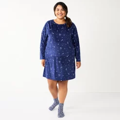 Plus Size Sonoma Goods For Life® 2-pc. Long Sleeve Crewneck Sleepshirt & Socks Set