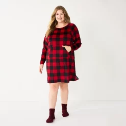 Plus Size Sonoma Goods For Life® 2-pc. Long Sleeve Crewneck Sleepshirt & Socks Set -Sonoma Goods Shop 5690616 Red Plush Buffalo