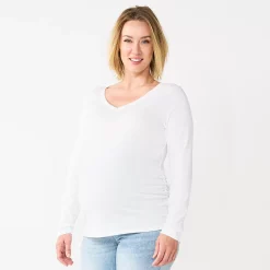 Maternity Sonoma Goods For Life® Essential Long Sleeve V-Neck Tee -Sonoma Goods Shop 5691532 White