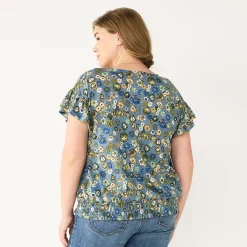 Plus Size Sonoma Goods For Life® Banded Bottom Ruffle Sleeve Top -Sonoma Goods Shop 5819597 ALT