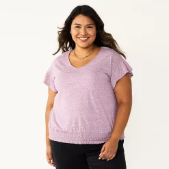 Plus Size Sonoma Goods For Life® Banded Bottom Ruffle Sleeve Top -Sonoma Goods Shop 5819597 Plum