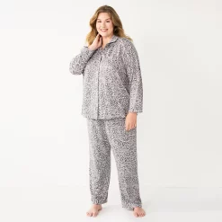 Plus Size Sonoma Goods For Life® Knit Pajama Shirt & Pajama Pants Sleep Set -Sonoma Goods Shop 6025544 Grey Leopard