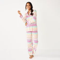 Women's Sonoma Goods For Life® Velour Pajama Shirt & Pajama Pants Sleep Set -Sonoma Goods Shop 6076017 Ivory Fun Fisle