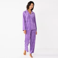 Women's Sonoma Goods For Life® Velour Pajama Shirt & Pajama Pants Sleep Set -Sonoma Goods Shop 6076017 Lilac Happy Dots